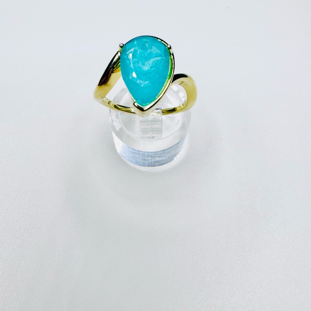 Beautiful Teardrop Caribbean Blue/Green Stone Set in 14K Gold Ring